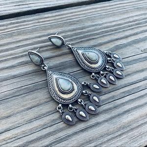 Silver Medallion Drop Earrings